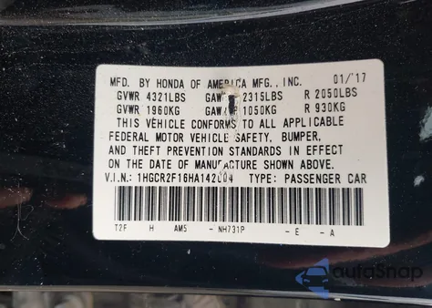 2017 Honda Accord Sport Special Edition from USA, damaged, VIN 1HGCR2F16HA142004